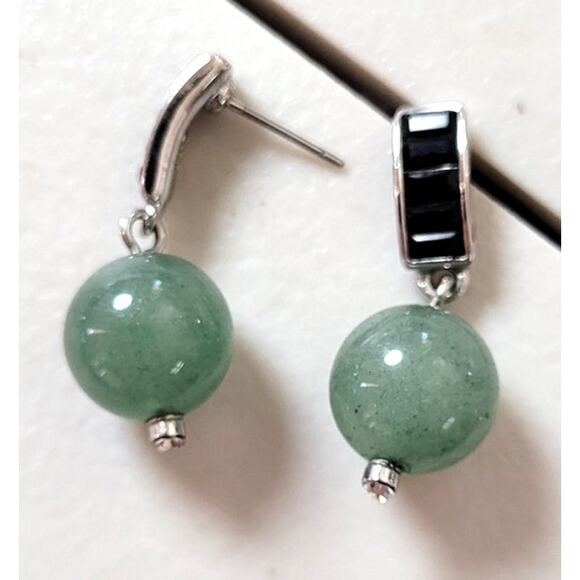 MMA Metropolitan Museum Art CN Carved Jadeite Black Rhinestone Dangle Earrings. - Picture 5 of 6